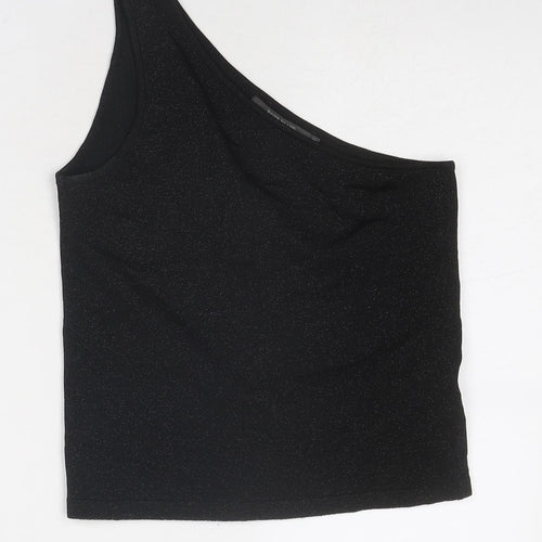 River Island Womens Black Viscose Basic Tank Size 12 One Shoulder - Speckled