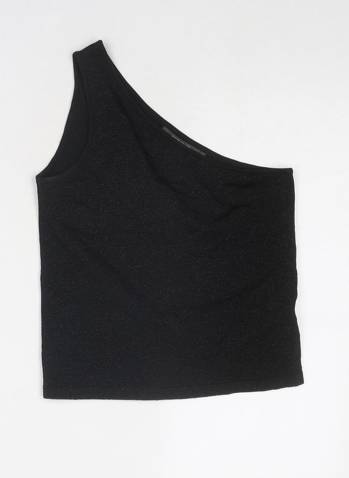 River Island Womens Black Viscose Basic Tank Size 12 One Shoulder - Speckled