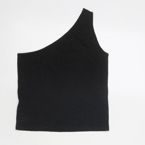 River Island Womens Black Viscose Basic Tank Size 12 One Shoulder - Speckled