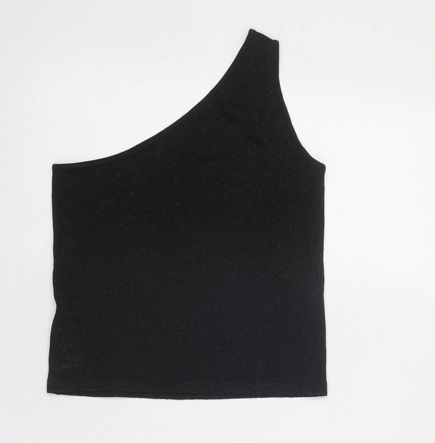 River Island Womens Black Viscose Basic Tank Size 12 One Shoulder - Speckled