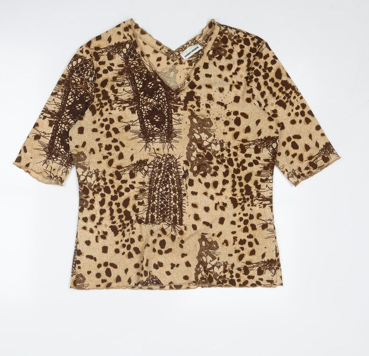 Gerry Weber Womens Brown Geometric Polyester Basic T-Shirt Size 16 V-Neck