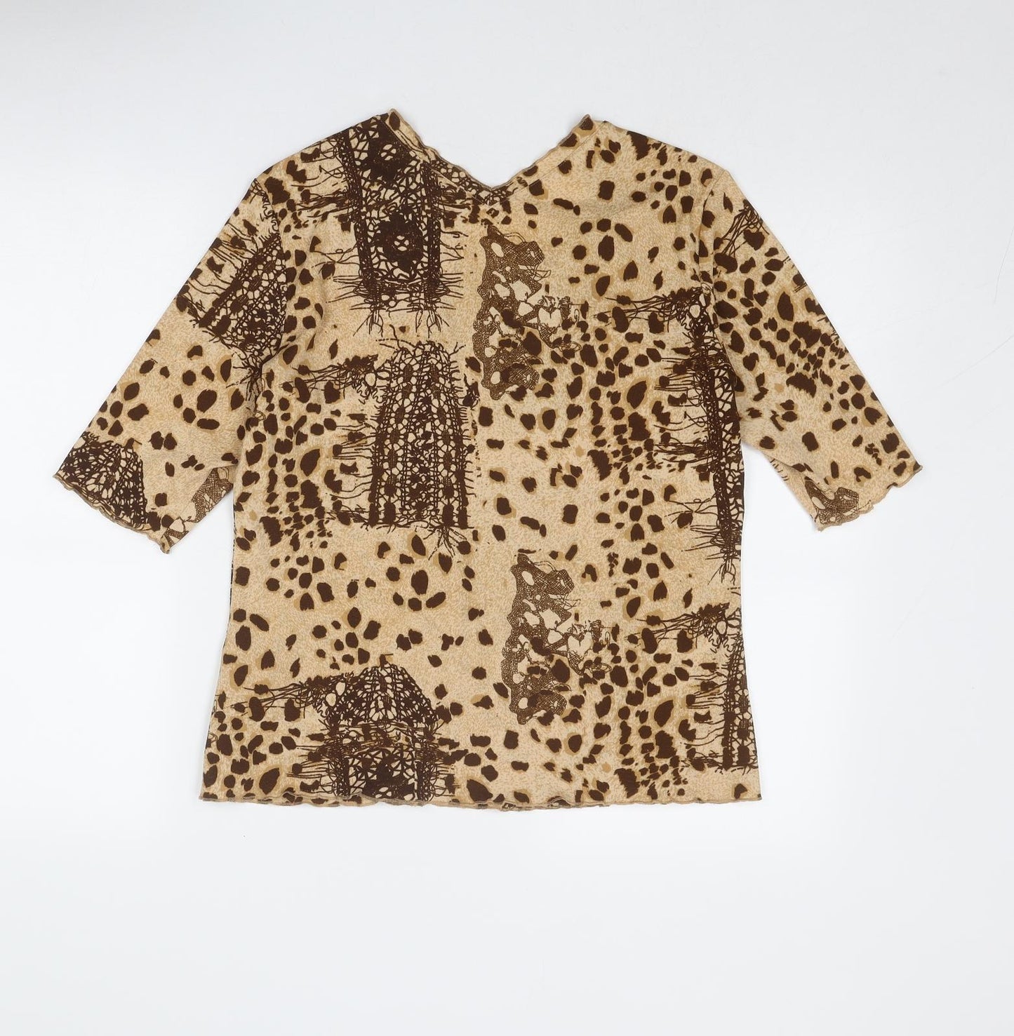 Gerry Weber Womens Brown Geometric Polyester Basic T-Shirt Size 16 V-Neck