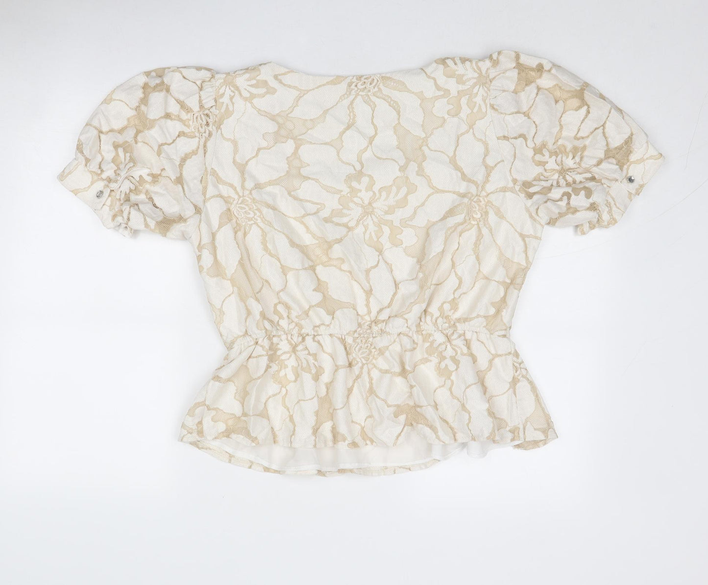 River Island Womens Beige Floral Cotton Basic Blouse Size 16 Square Neck