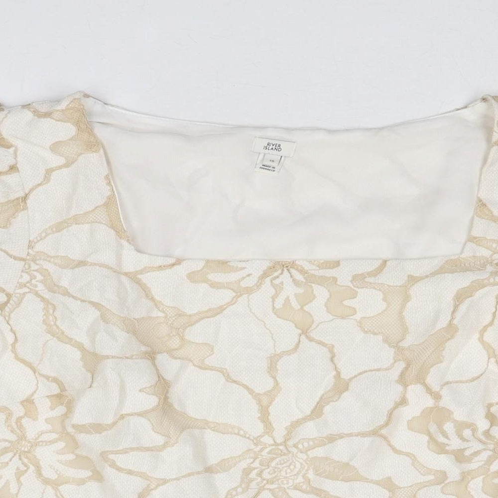 River Island Womens Beige Floral Cotton Basic Blouse Size 16 Square Neck