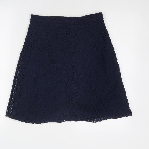 Zara Womens Blue Geometric Cotton Swing Skirt Size M Zip