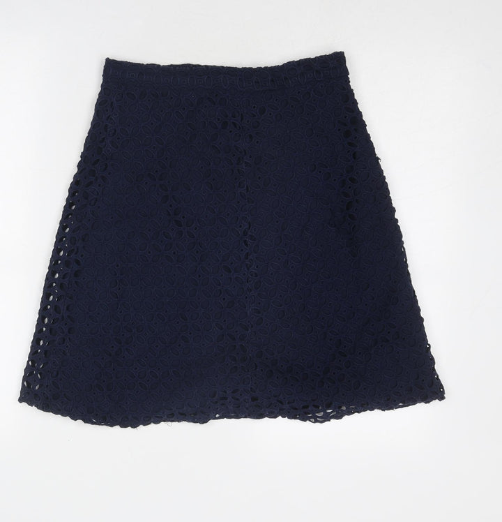 Zara Womens Blue Geometric Cotton Swing Skirt Size M Zip