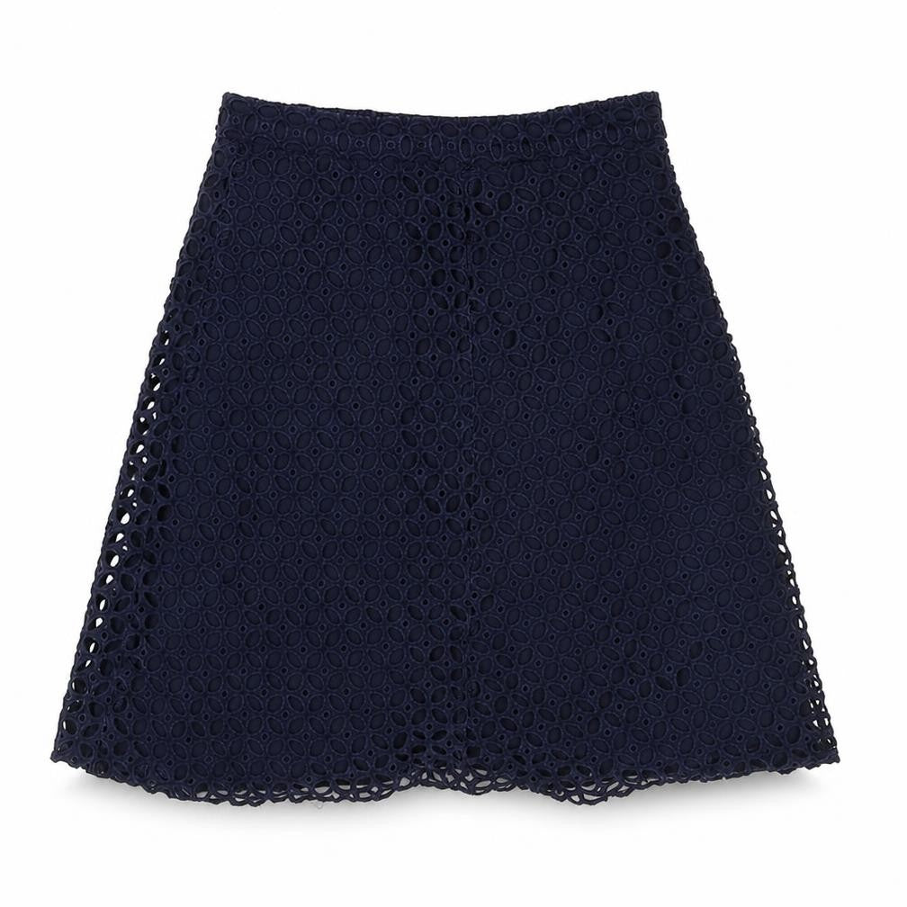 Zara Womens Blue Geometric Cotton Swing Skirt Size M Zip