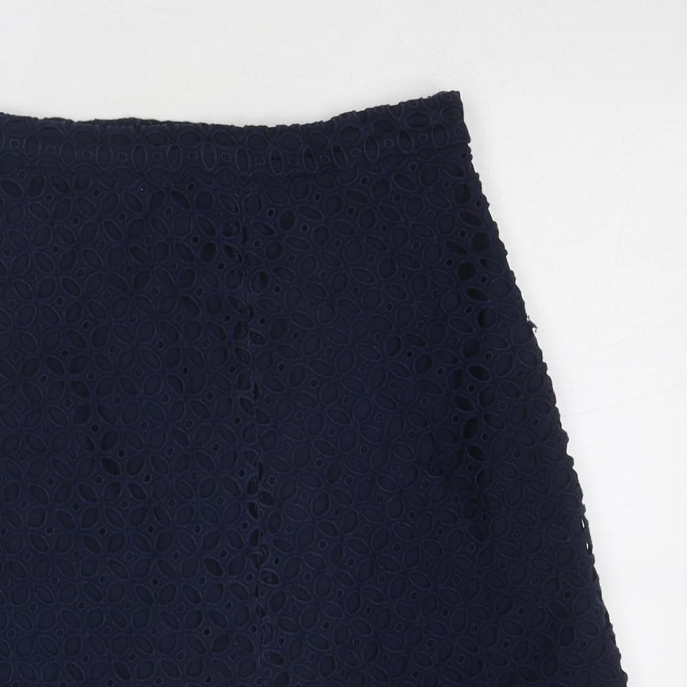 Zara Womens Blue Geometric Cotton Swing Skirt Size M Zip