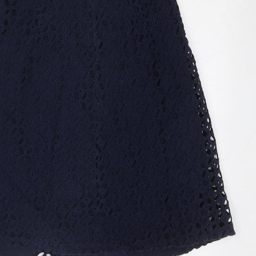 Zara Womens Blue Geometric Cotton Swing Skirt Size M Zip