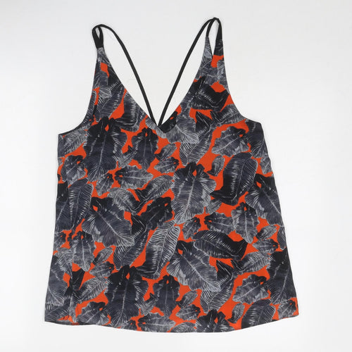 Topshop Womens Grey Geometric Polyester Basic Tank Size 10 V-Neck - Leaf Print