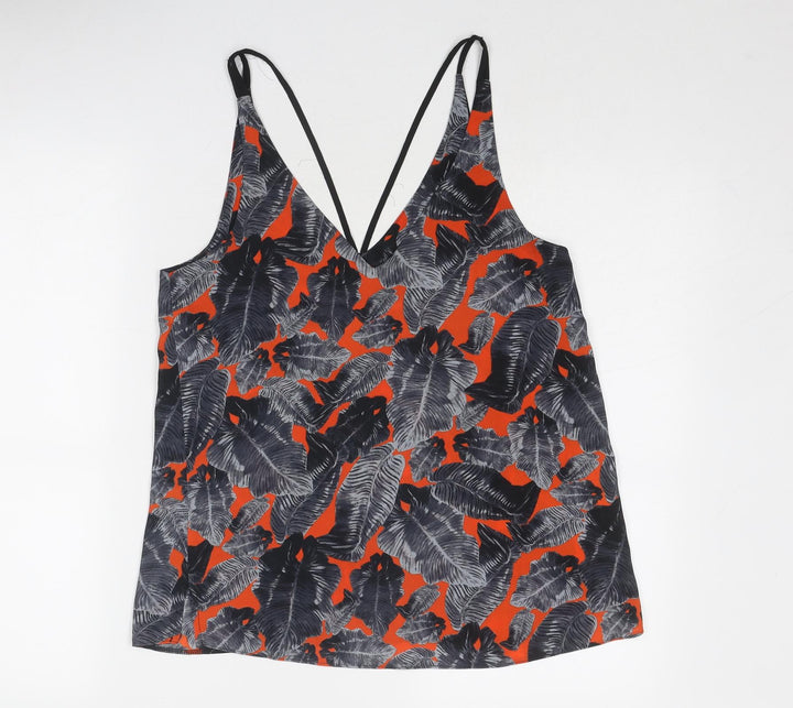Topshop Womens Grey Geometric Polyester Basic Tank Size 10 V-Neck - Leaf Print
