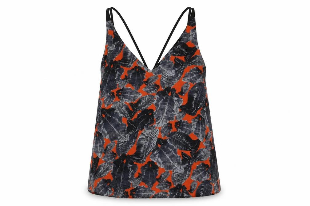 Front view of Topshop women’s grey geometric polyester basic tank, size UK 10, v-neck - leaf print