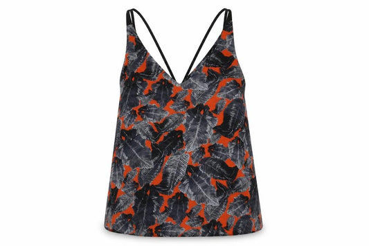 Front view of Topshop women’s grey geometric polyester basic tank, size UK 10, v-neck - leaf print