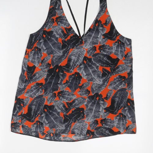 Topshop Womens Grey Geometric Polyester Basic Tank Size 10 V-Neck - Leaf Print