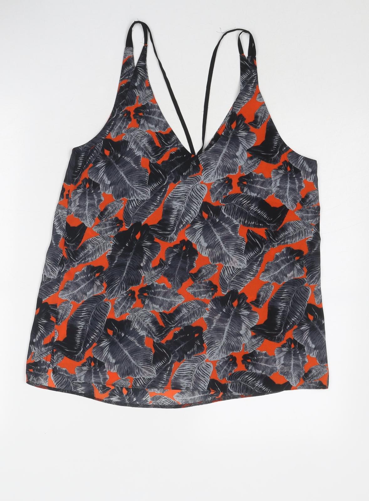 Topshop Womens Grey Geometric Polyester Basic Tank Size 10 V-Neck - Leaf Print