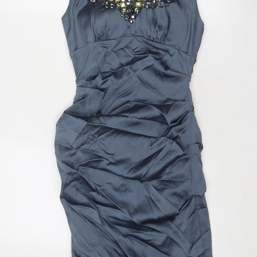Xscape Womens Blue Acetate Sheath Size 4 Scoop Neck Zip - Embellished Neckline