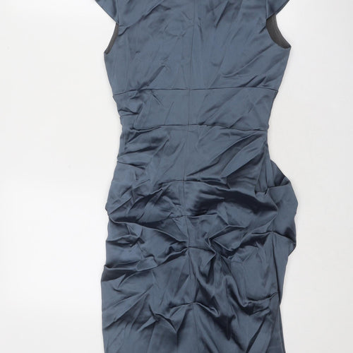 Xscape Womens Blue Acetate Sheath Size 4 Scoop Neck Zip - Embellished Neckline