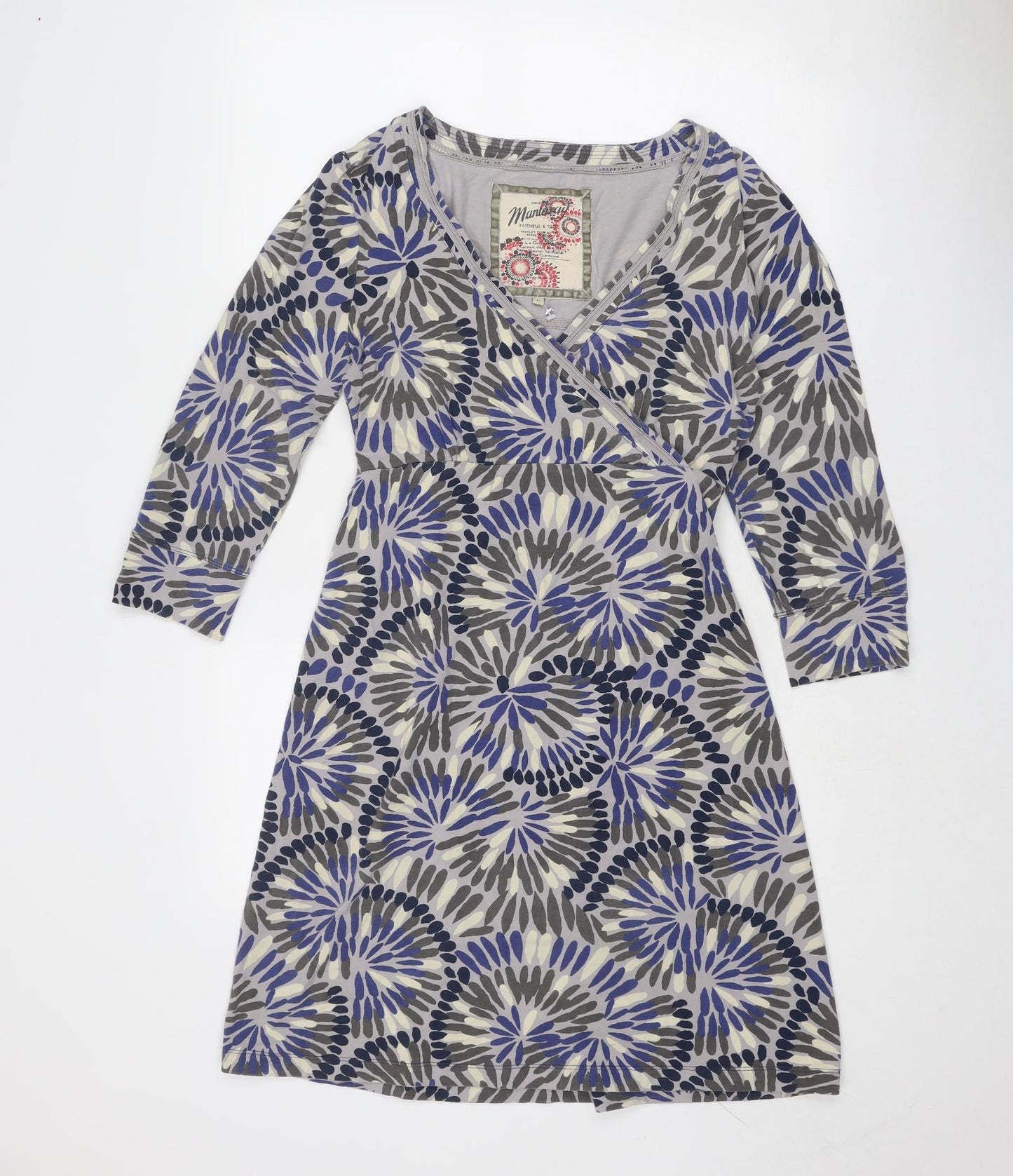 MANTARAY PRODUCTS Womens Blue Geometric Cotton A-Line Size 12 V-Neck Pullover - Wrap Front Detail