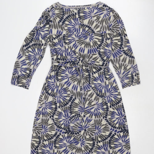 MANTARAY PRODUCTS Womens Blue Geometric Cotton A-Line Size 12 V-Neck Pullover - Wrap Front Detail