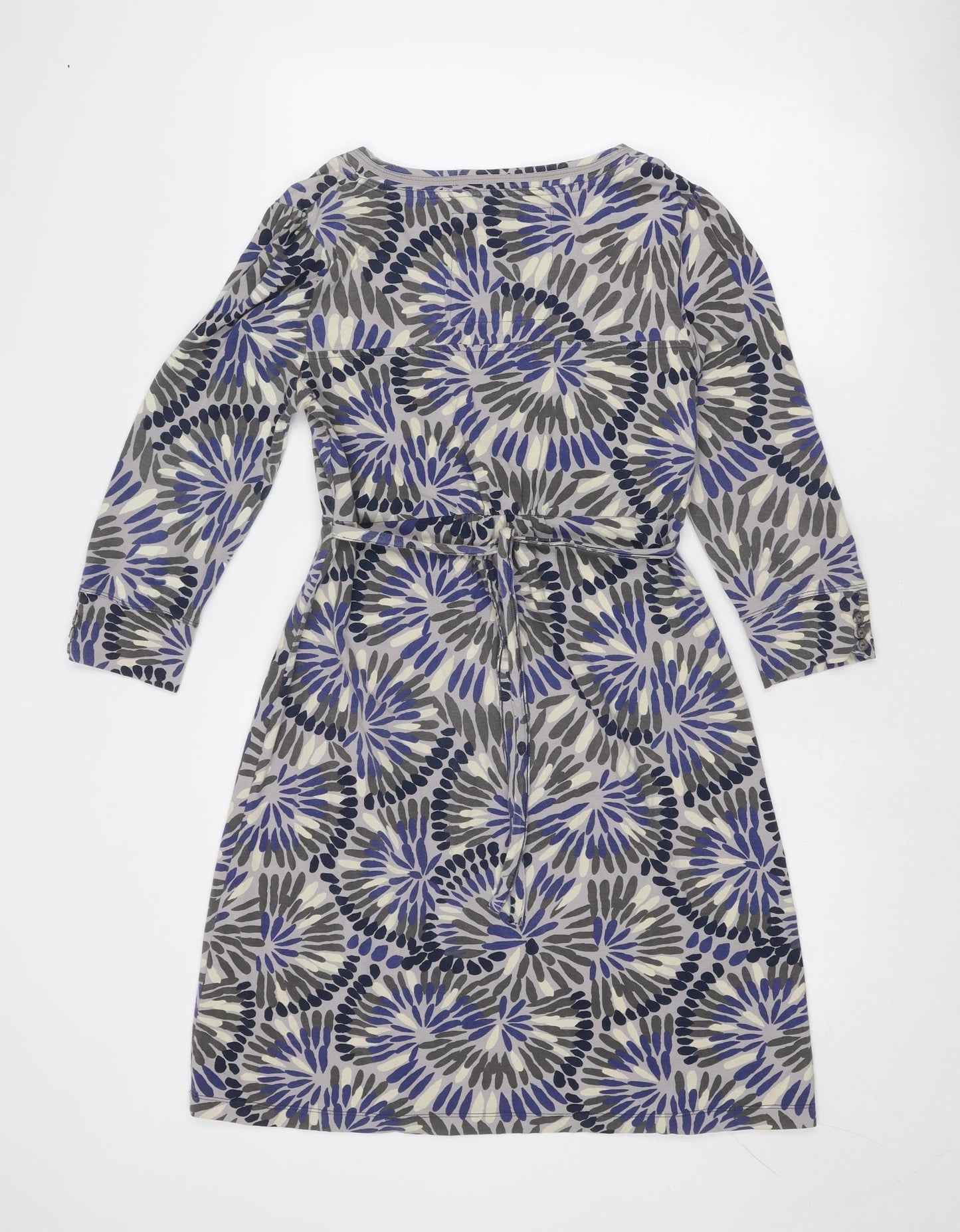 MANTARAY PRODUCTS Womens Blue Geometric Cotton A-Line Size 12 V-Neck Pullover - Wrap Front Detail