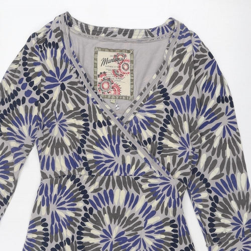 MANTARAY PRODUCTS Womens Blue Geometric Cotton A-Line Size 12 V-Neck Pullover - Wrap Front Detail