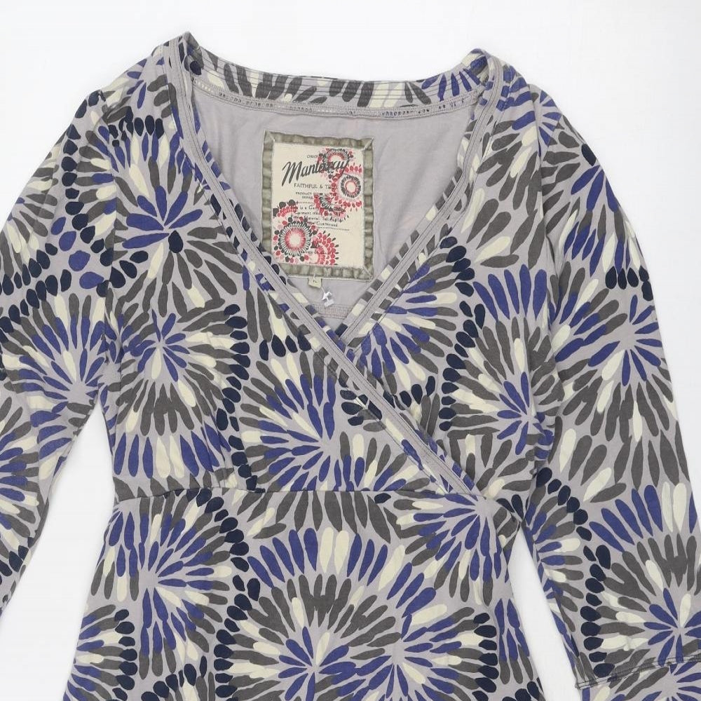 MANTARAY PRODUCTS Womens Blue Geometric Cotton A-Line Size 12 V-Neck Pullover - Wrap Front Detail
