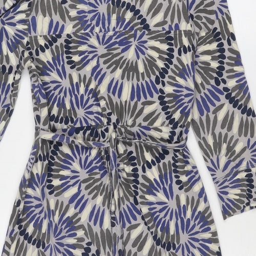 MANTARAY PRODUCTS Womens Blue Geometric Cotton A-Line Size 12 V-Neck Pullover - Wrap Front Detail