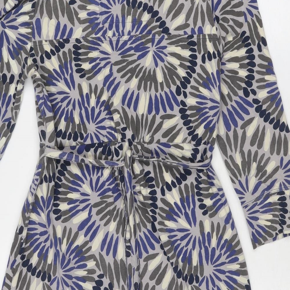 MANTARAY PRODUCTS Womens Blue Geometric Cotton A-Line Size 12 V-Neck Pullover - Wrap Front Detail