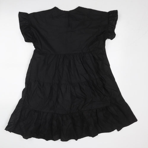 PRETTYLITTLETHING Womens Black Cotton A-Line Size 8 Boat Neck Button - Tiered