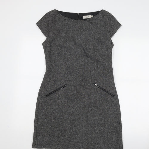 Formul@ Womens Grey Wool Shift Size 12 Boat Neck Zip