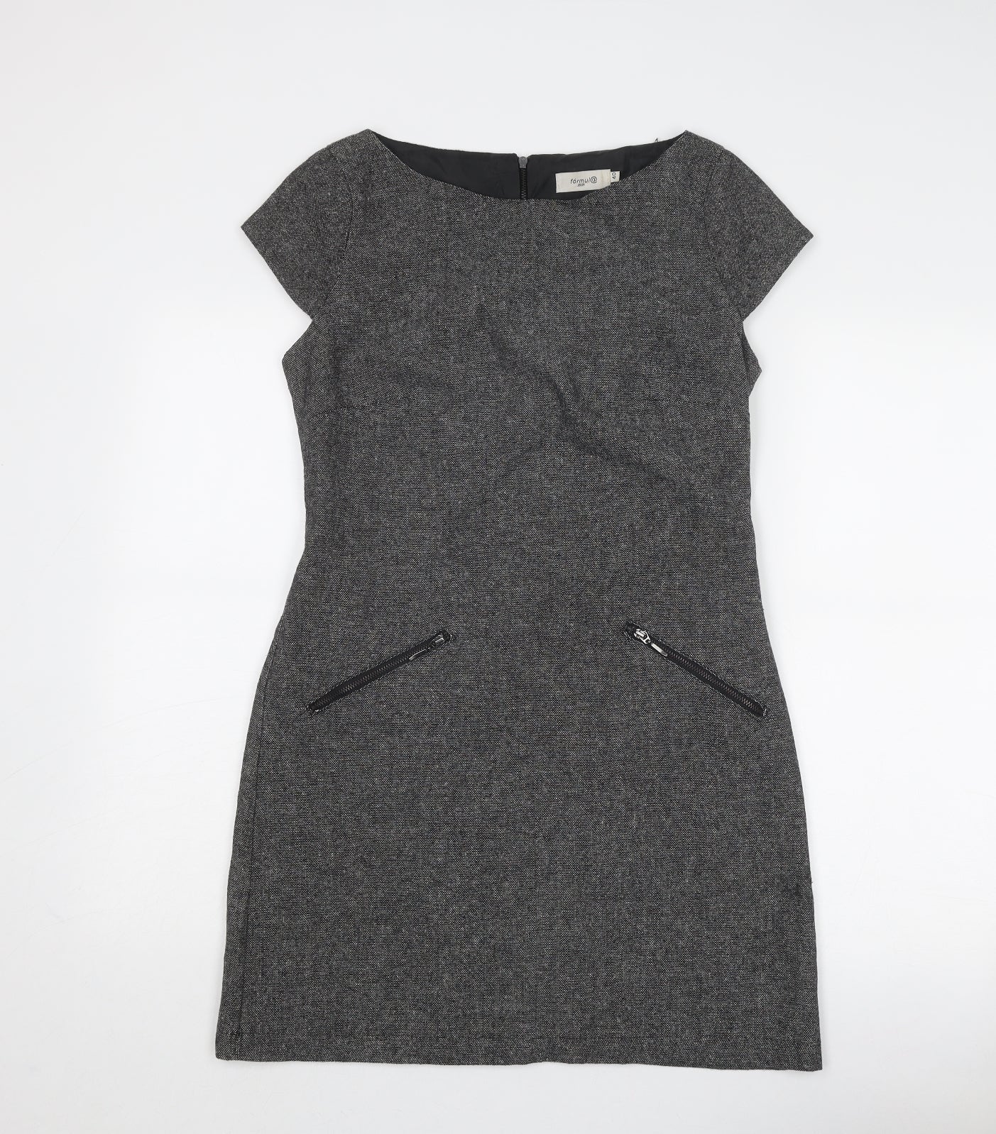 Formul@ Womens Grey Wool Shift Size 12 Boat Neck Zip
