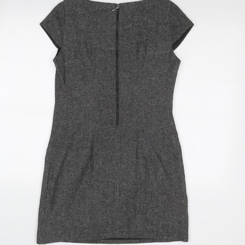 Formul@ Womens Grey Wool Shift Size 12 Boat Neck Zip