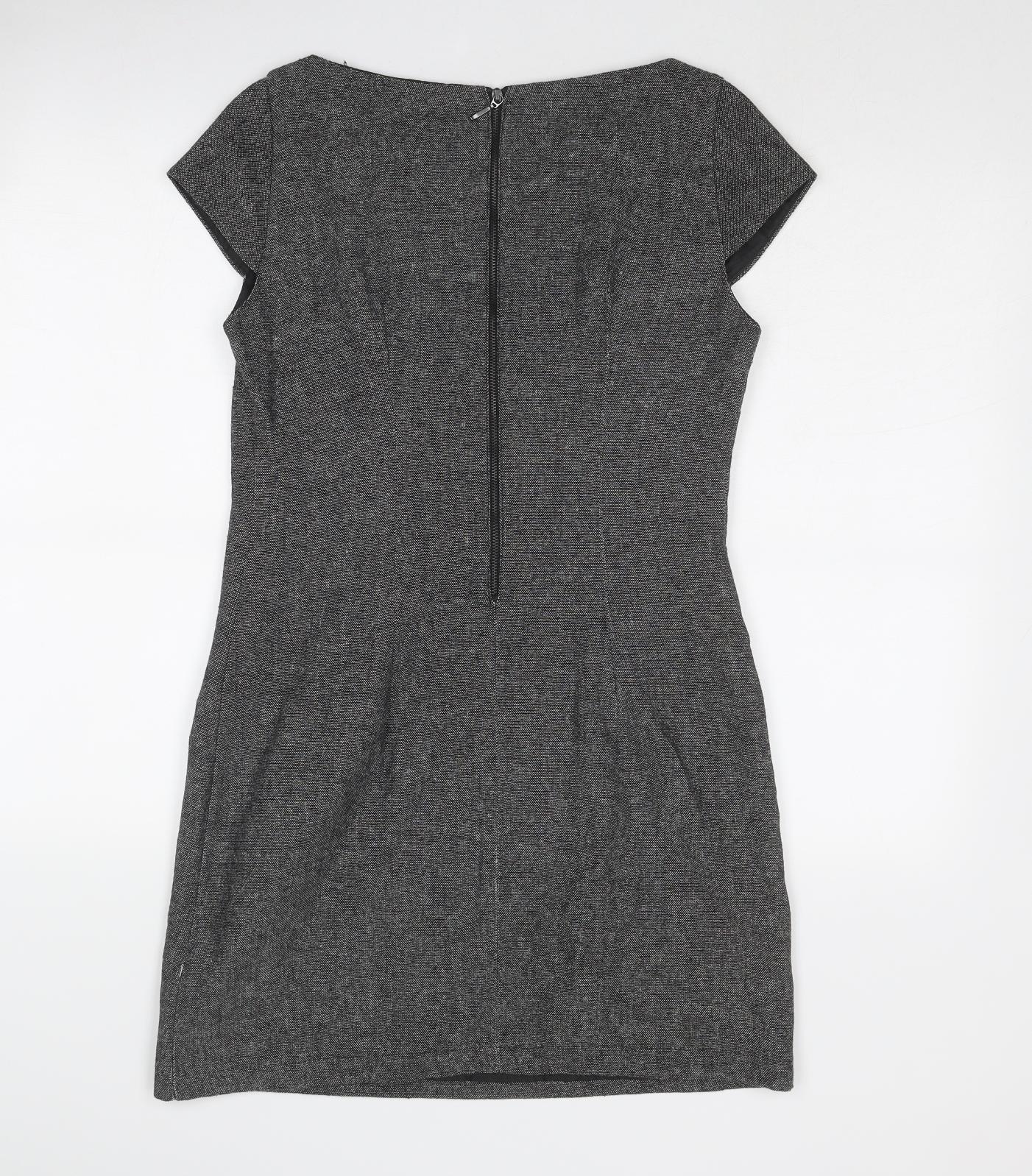 Formul@ Womens Grey Wool Shift Size 12 Boat Neck Zip