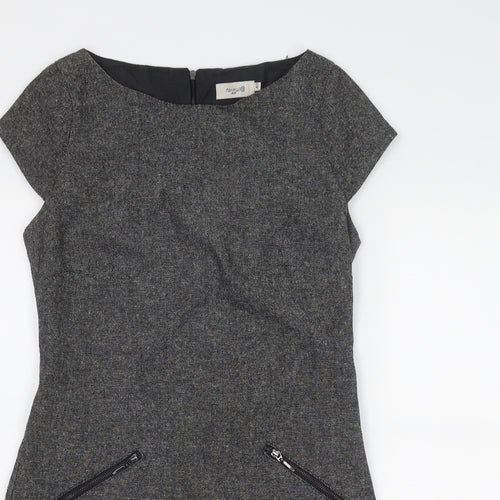 Formul@ Womens Grey Wool Shift Size 12 Boat Neck Zip