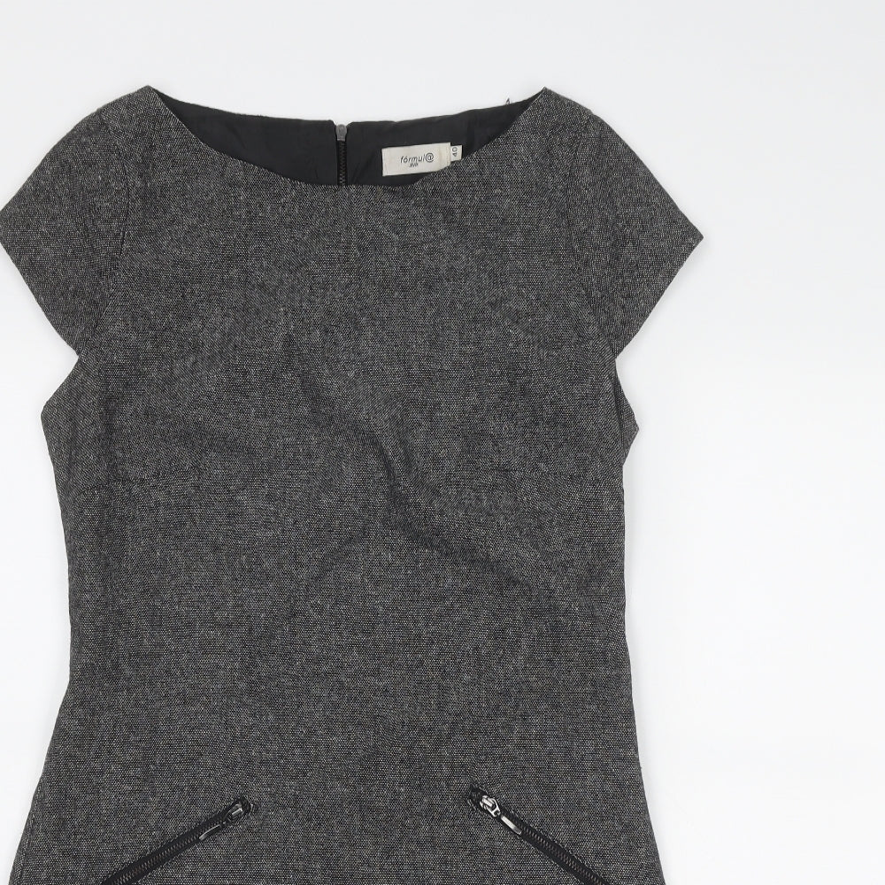 Formul@ Womens Grey Wool Shift Size 12 Boat Neck Zip