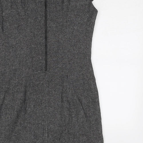 Formul@ Womens Grey Wool Shift Size 12 Boat Neck Zip