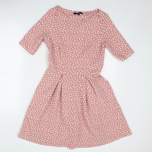 NEXT Womens Pink Polka Dot Polyester Fit & Flare Size 12 Boat Neck Zip