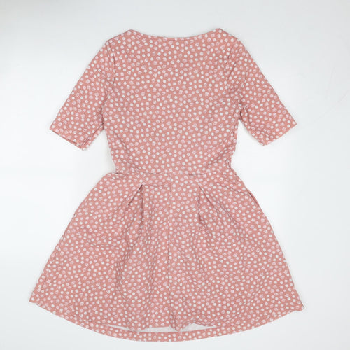 NEXT Womens Pink Polka Dot Polyester Fit & Flare Size 12 Boat Neck Zip