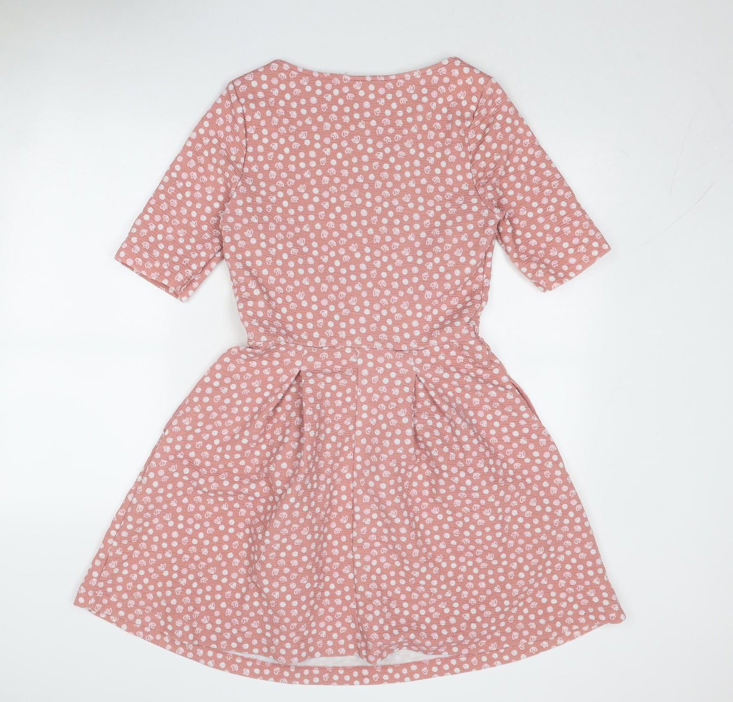 NEXT Womens Pink Polka Dot Polyester Fit & Flare Size 12 Boat Neck Zip
