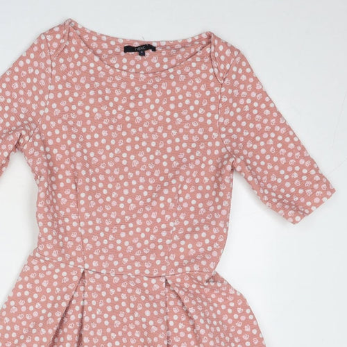 NEXT Womens Pink Polka Dot Polyester Fit & Flare Size 12 Boat Neck Zip