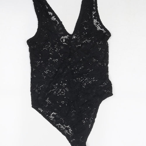 Zara Womens Black Polyester Bodysuit One-Piece Size S Snap