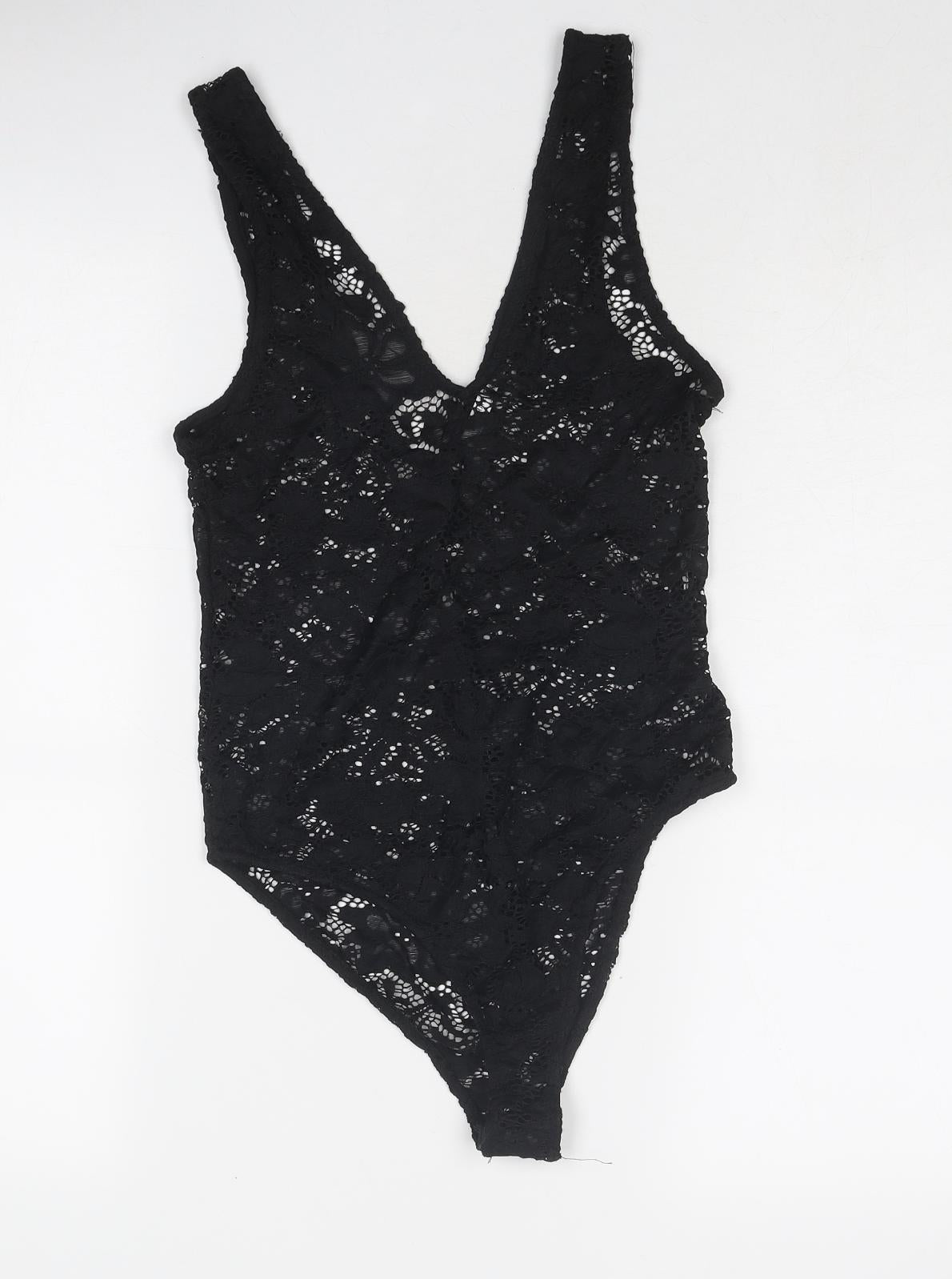Zara Womens Black Polyester Bodysuit One-Piece Size S Snap