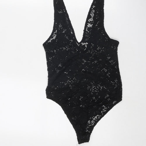 Zara Womens Black Polyester Bodysuit One-Piece Size S Snap