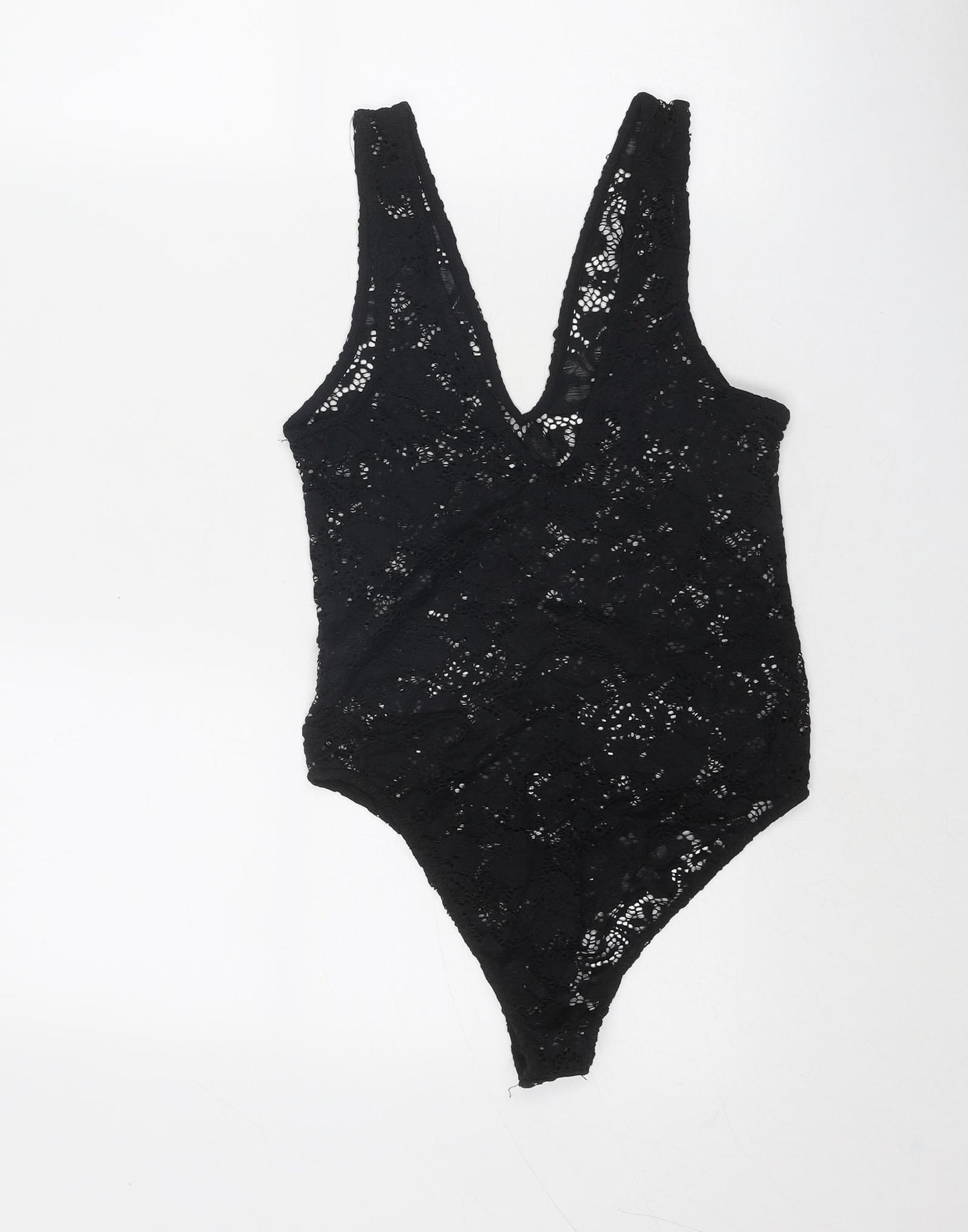 Zara Womens Black Polyester Bodysuit One-Piece Size S Snap