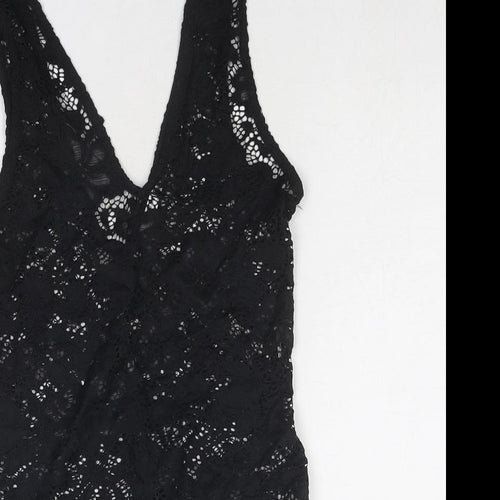 Zara Womens Black Polyester Bodysuit One-Piece Size S Snap