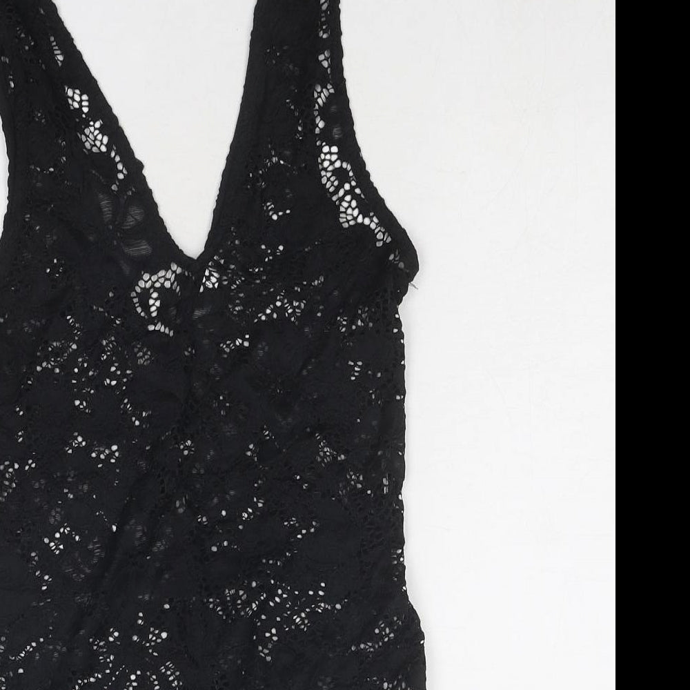 Zara Womens Black Polyester Bodysuit One-Piece Size S Snap