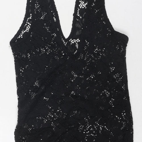 Zara Womens Black Polyester Bodysuit One-Piece Size S Snap