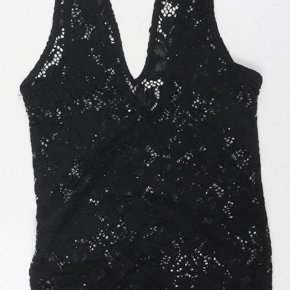 Zara Womens Black Polyester Bodysuit One-Piece Size S Snap