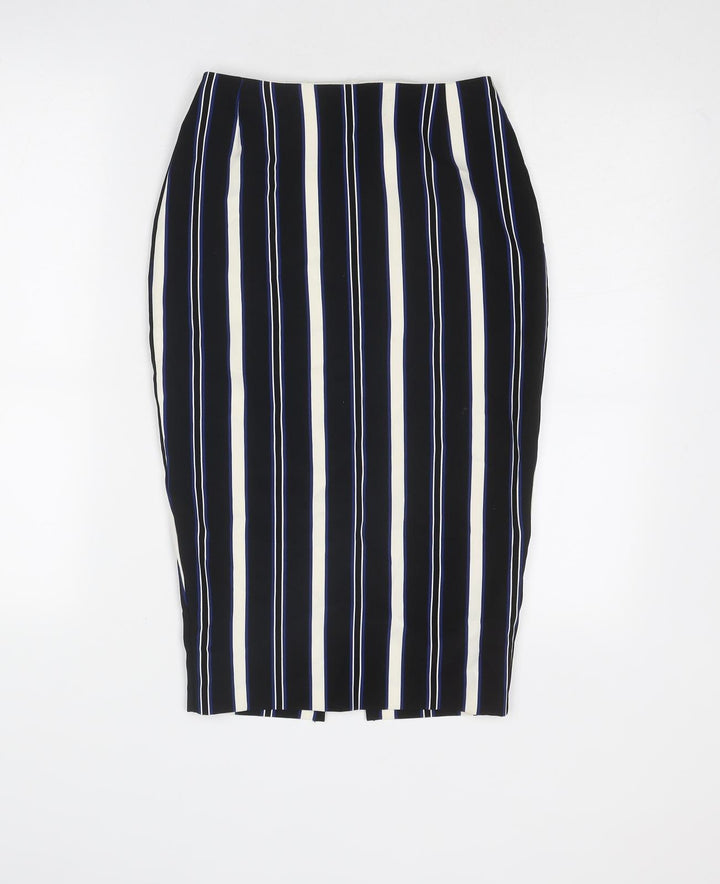 River Island Womens Blue Striped Polyester Straight & Pencil Skirt Size 6 Zip