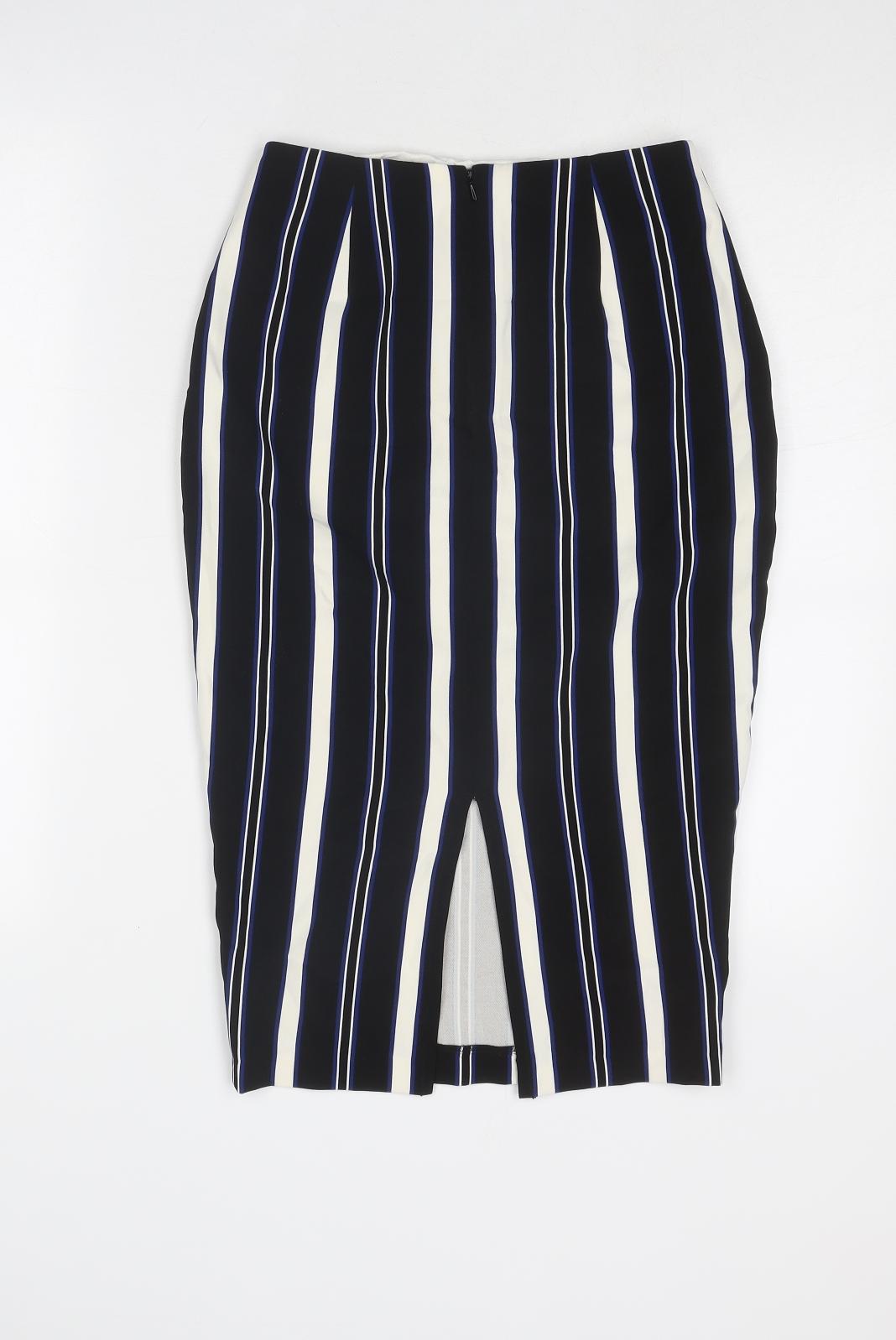 River Island Womens Blue Striped Polyester Straight & Pencil Skirt Size 6 Zip